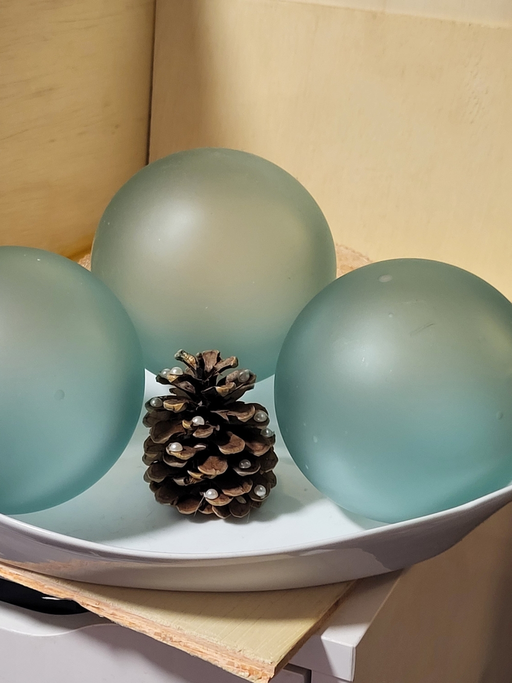 Frosted Hand Blown Teal Glass Decorative Spheres - Set of 3